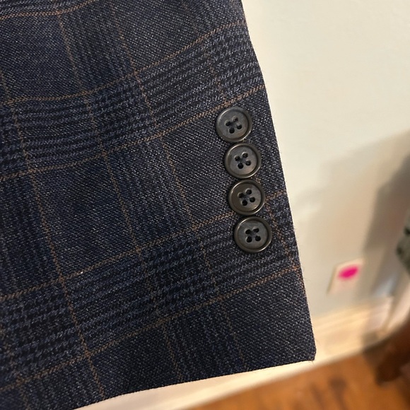 Joseph & Feiss Gold Wool 2 Button Blazer Navy Blue Plaid Pattern XL 44 R - Picture 4 of 14